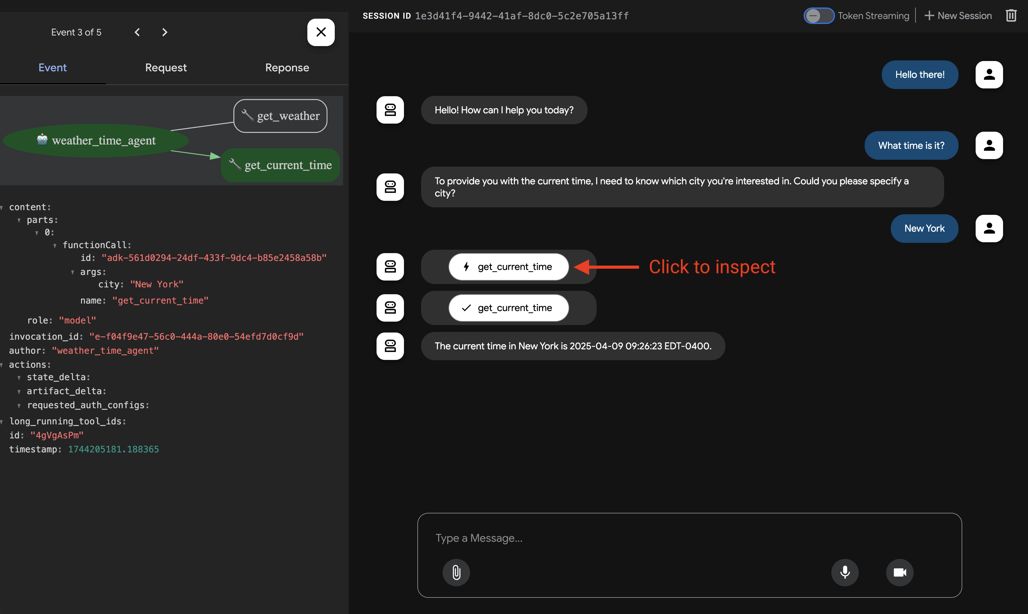 ADK Web Dev UI Function Call